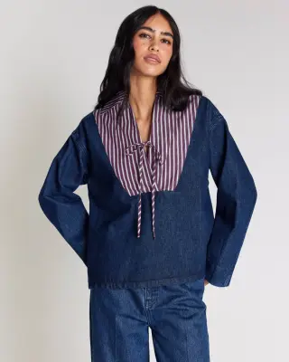 Vareuse Hilaire bleu indigo et rayures prune — photo 1