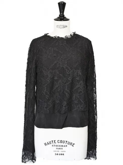 Top COMING SOON en dentelle et soie noir NEUF Px boutique 197€ Taille 36