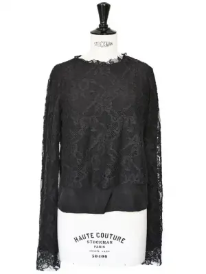 Top COMING SOON en dentelle et soie noir NEUF Px boutique 197€ Taille 36 — photo 1