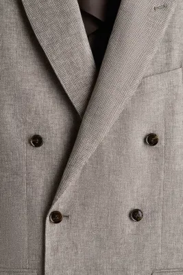 Veste croisée Relaxed Fit en lin mélangé - Beige — photo 2