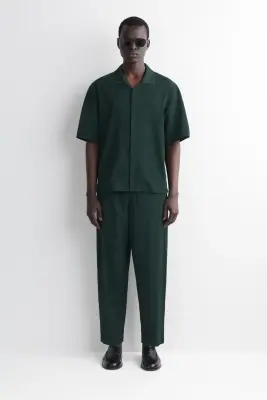 CHEMISE EN COTON FROISSÉ - VERT FONCÉ — photo 1