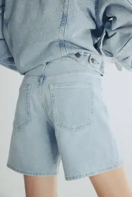Short taille haute en denim - Bleu denim clair — photo 2