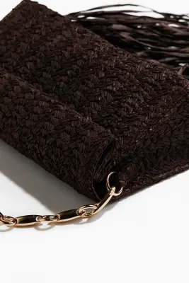 Pochette frangée en paille - Marron foncé — photo 3