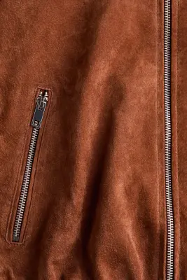 Veste oversize en cuir velours fendu - Marron — photo 5