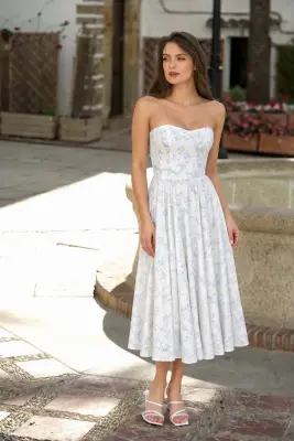 Priscilla Midi Dress - Blue Toile de Jouy Birds — photo 3