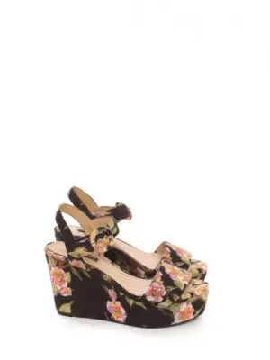 Sandales compensées et plateforme fleuri noir, rose et vert Prix boutique 575€ Taille 36 — photo 1