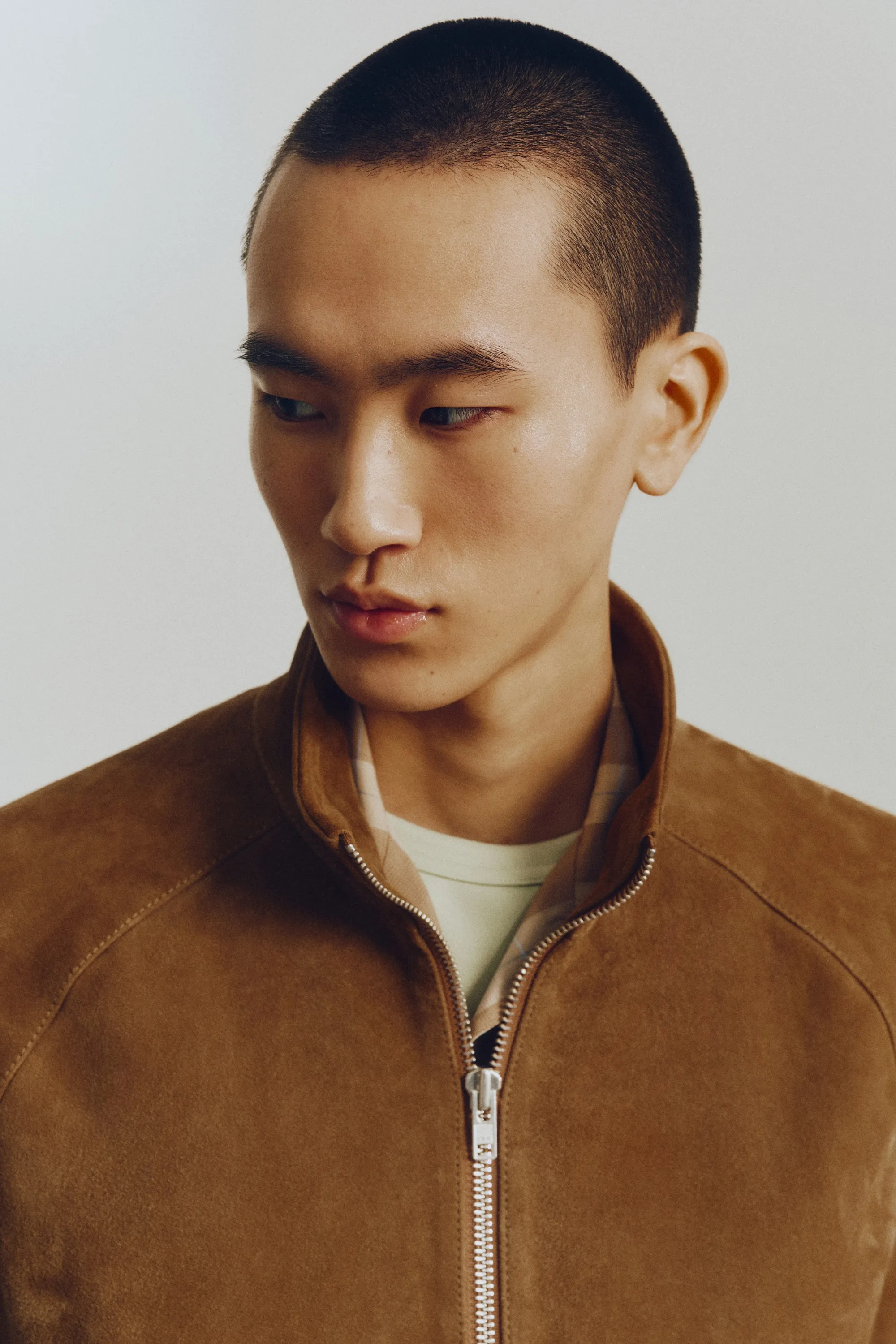 Veste en cuir velours - Marron clair