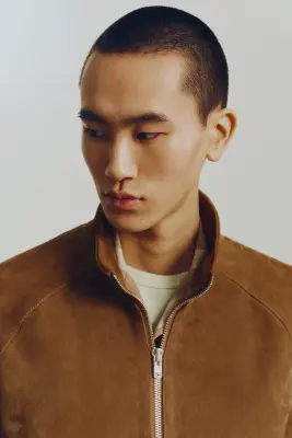 Veste en cuir velours - Marron clair — photo 1