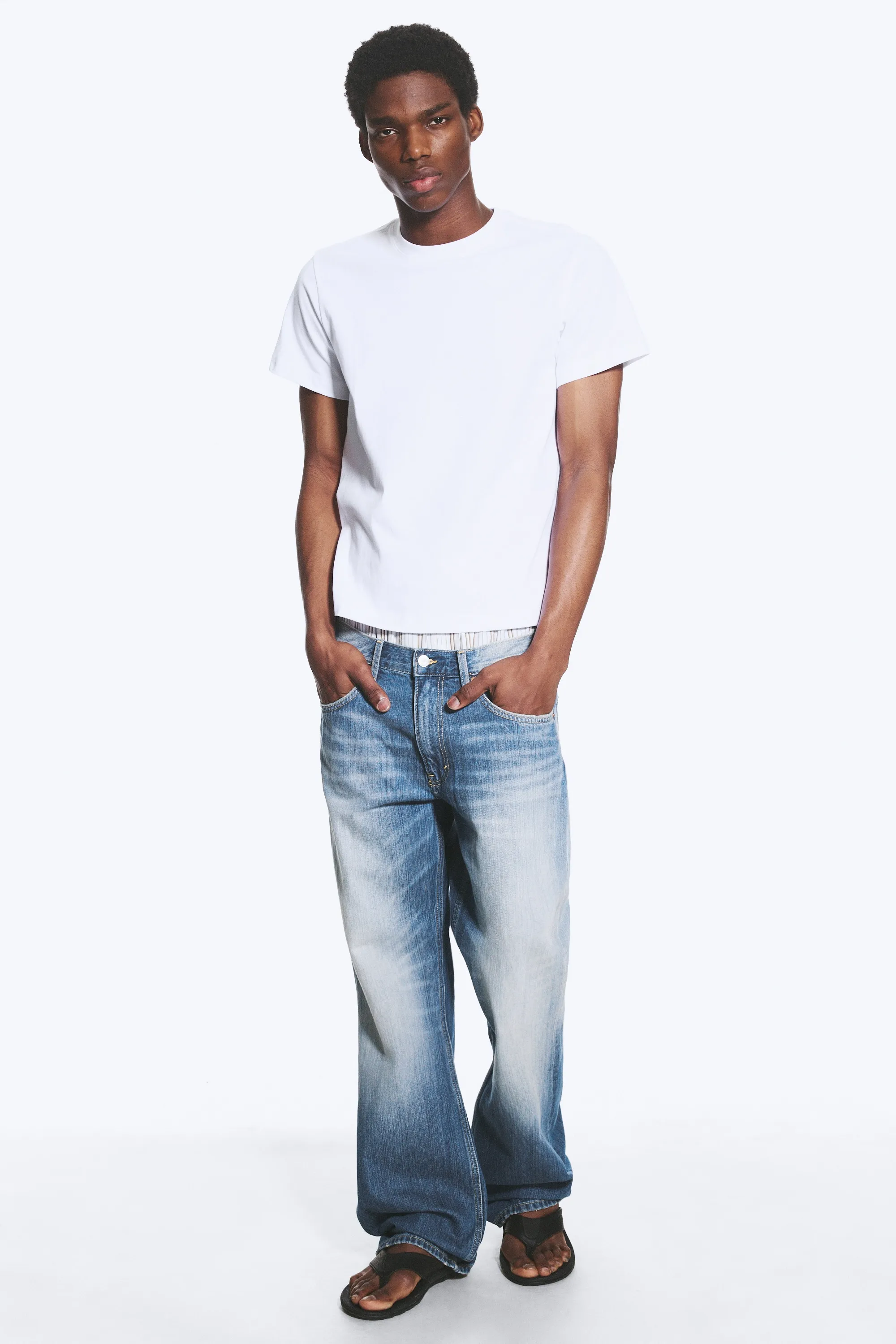 T-shirt en coton à manches courtes raccourci - Blanc