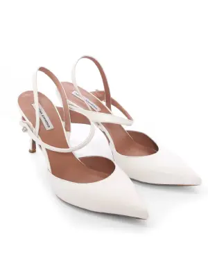 Escarpins ouverts à talon fin bout pointu bride cheville en cuir blanc Prix boutique $695 Taille 37 — photo 5