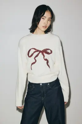 Pull avec motif à sequins - Blanc/nœud — photo 1