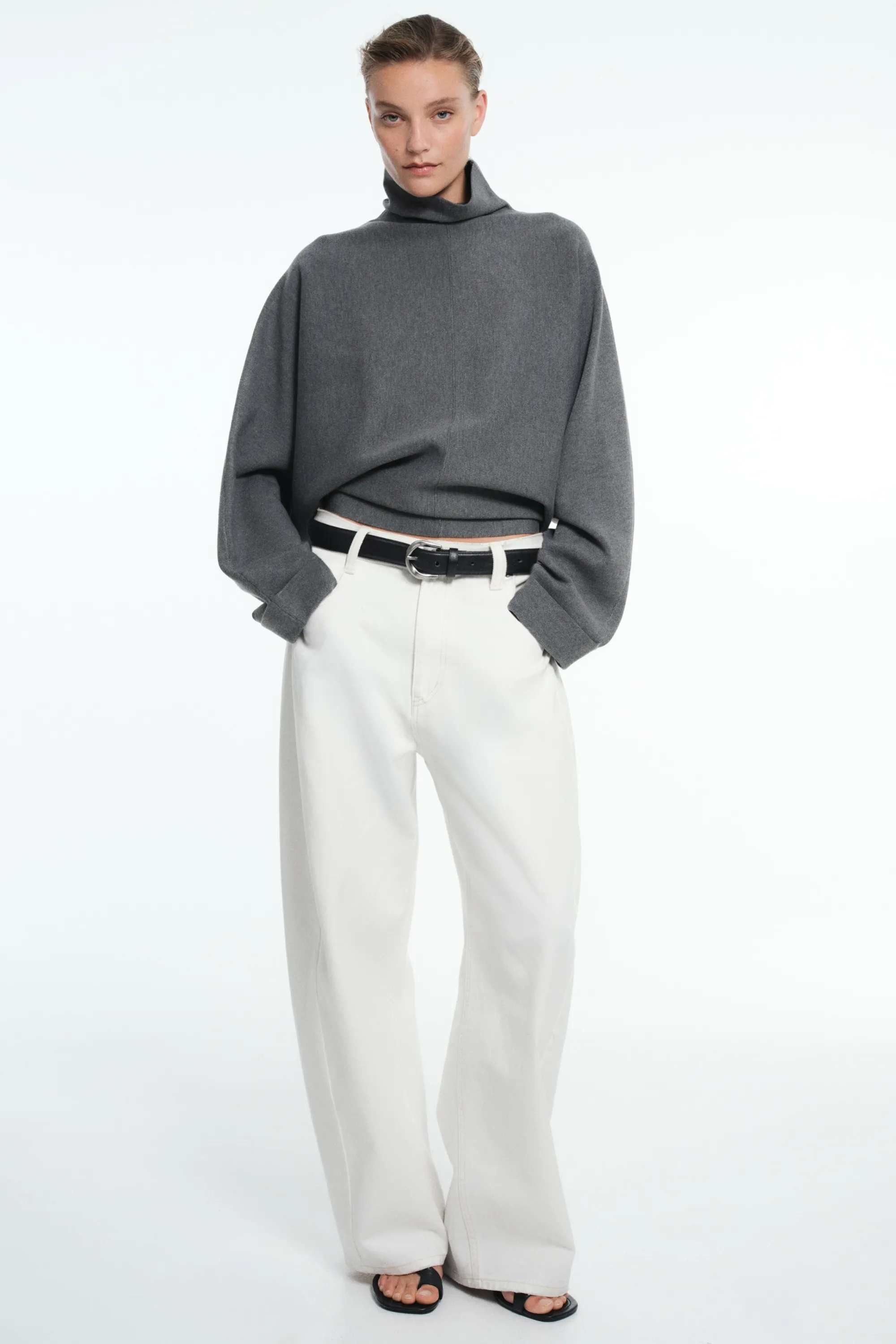Pull oversize avec col cheminée - Gris foncé