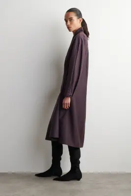ROBE PORTEFEUILLE EN LAINE À COL CHÂLE - VIOLET — photo 1