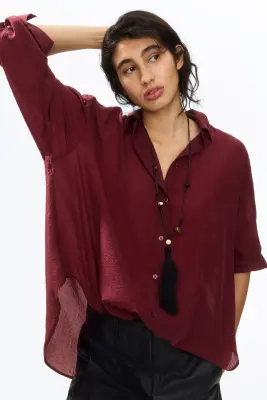 Chemise oversize froissée - Bordeaux — photo 1