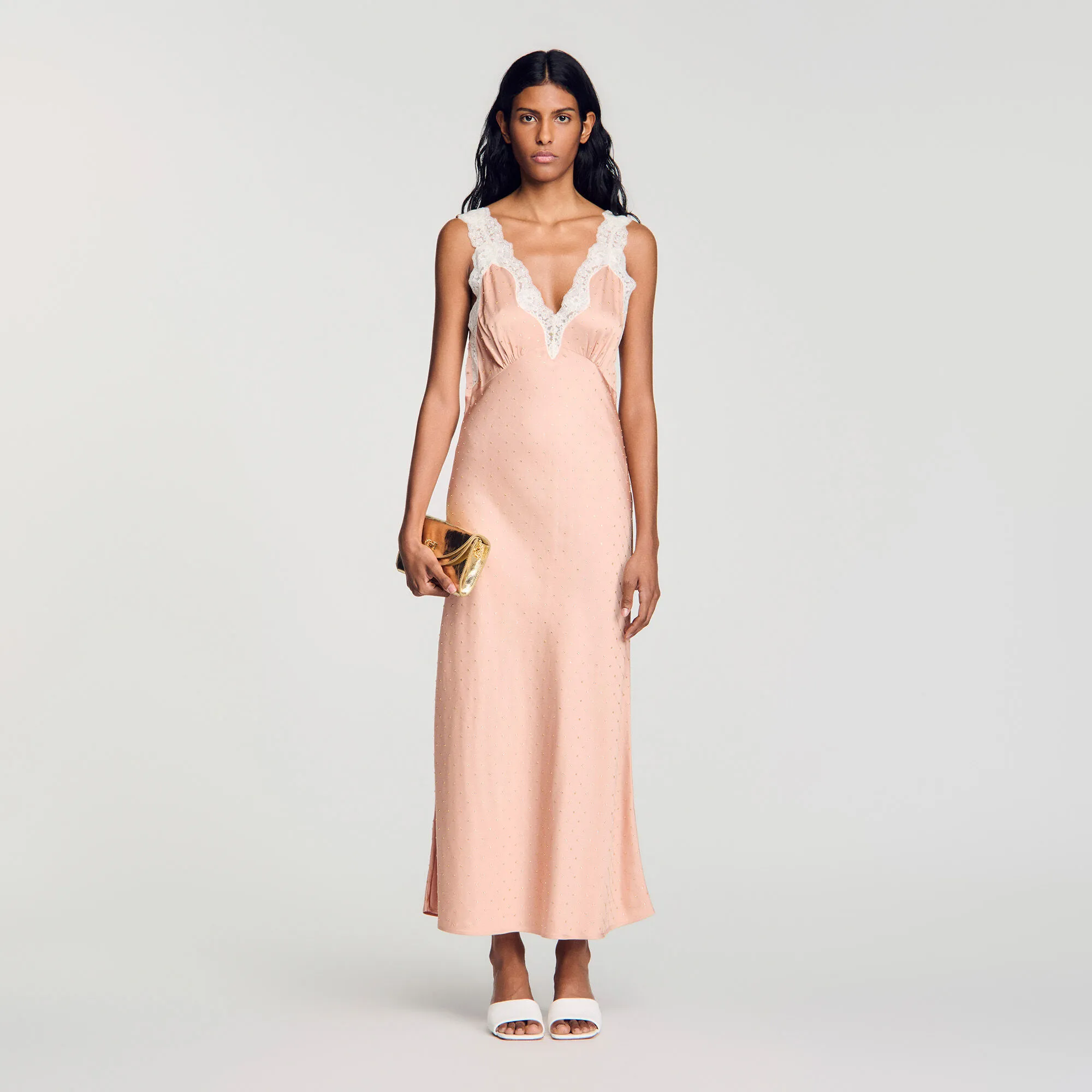 Robe longue esprit lingerie strassée