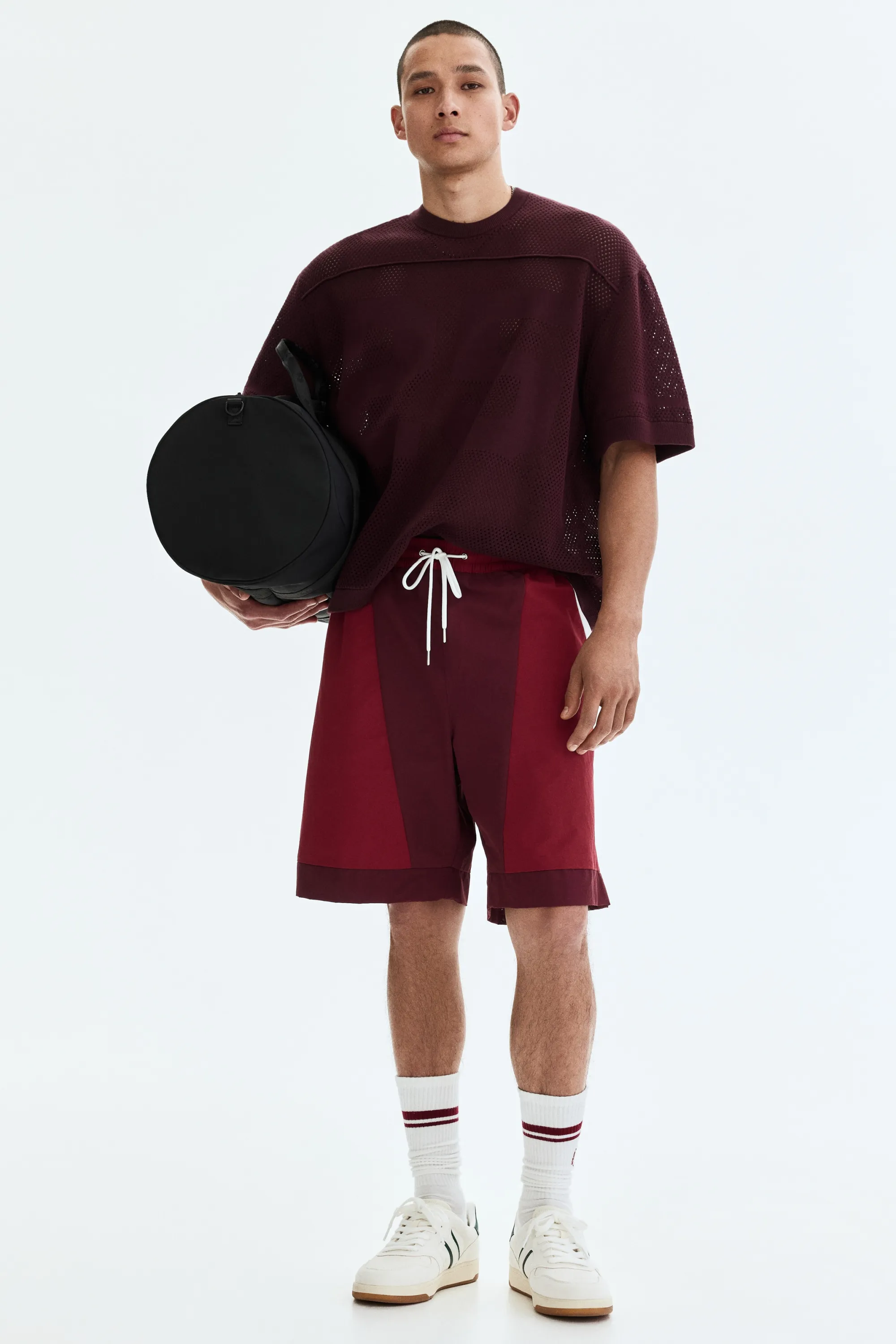 T-shirt boxy Relaxed Fit en maille ajourée - Bordeaux