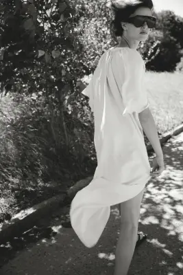 Robe tunique avec liens à nouer - Beige clair — photo 4