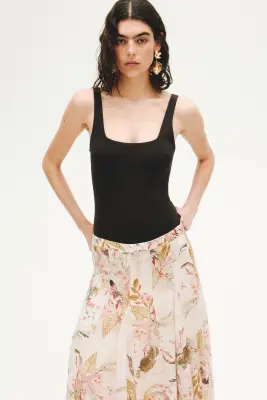Jupe évasée en viscose mélangée - Rose pêche clair/fleuri — photo 1