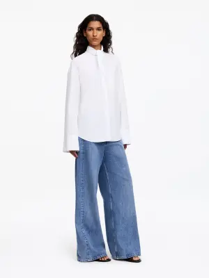 Chemise en coton Pima avec lien - Blanc — photo 3