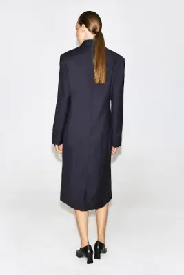BLAZER LONG CROISÉ EN LAINE - BLEU MARINE — photo 3
