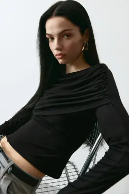 Top en viscose à effet drapé - Noir — photo 2