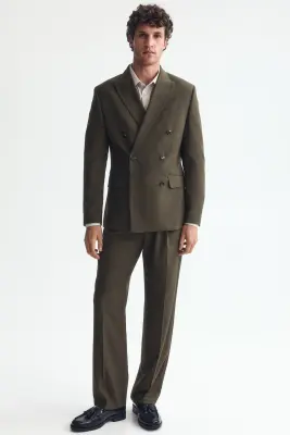 Veste Regular Fit à fermeture croisée - Vert kaki foncé — photo 1