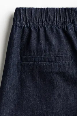 Short en denim avec taille élastique - Bleu denim foncé — photo 2