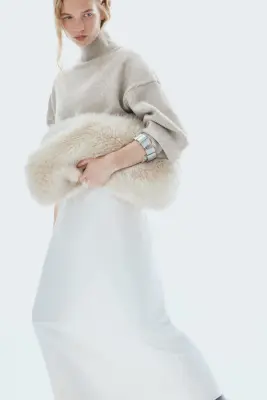 Pull oversize à col cheminée - Taupe clair chiné — photo 4