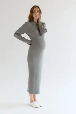 MAMA Robe en maille côtelée - Gris chiné — photo 3