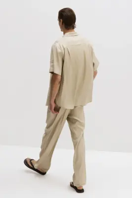 Chemise Easy-care Regular Fit en lin mélangé - Beige — photo 4