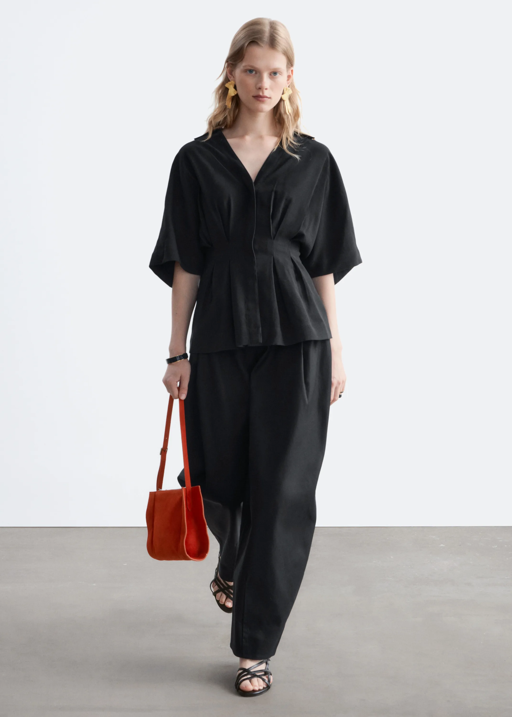 Chemise plissée à la taille - Noir