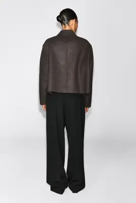 BLAZER OVERSIZE COURT EN MÉLANGE DE LAINE BOUILLIE - CAMEL CHINÉ — photo 4