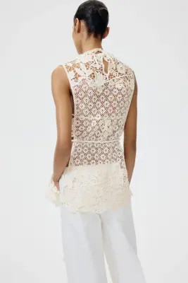 Top façon crochet avec ceinture à nouer - Crème — photo 4