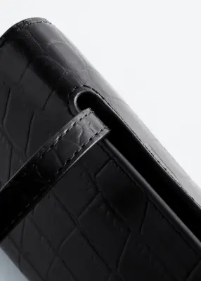 Croc-Effect Leather Shoulder Bag - Noir/Façon croco — photo 4