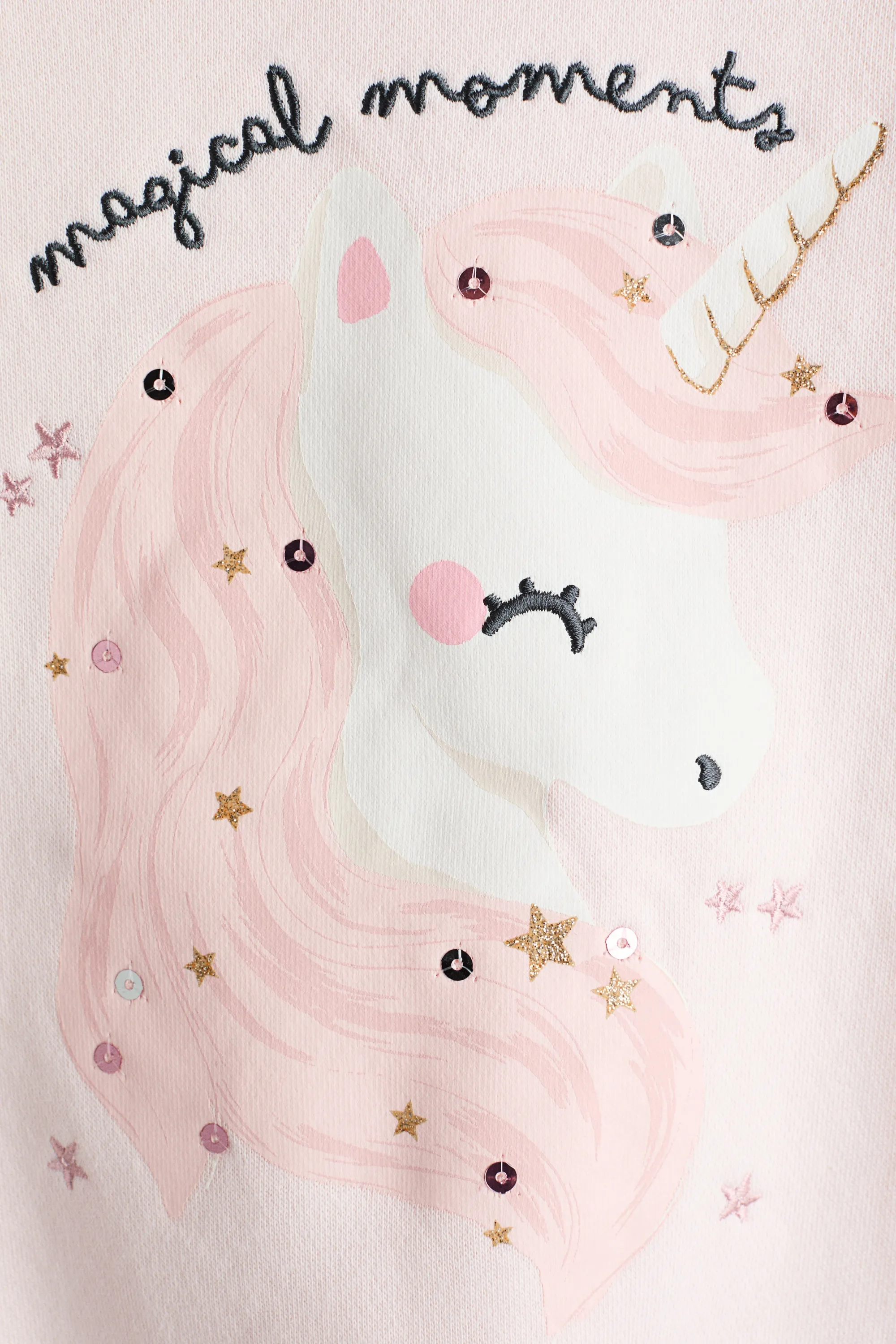 Sweat à l'intérieur brossé avec motif - Rose poudré/licorne