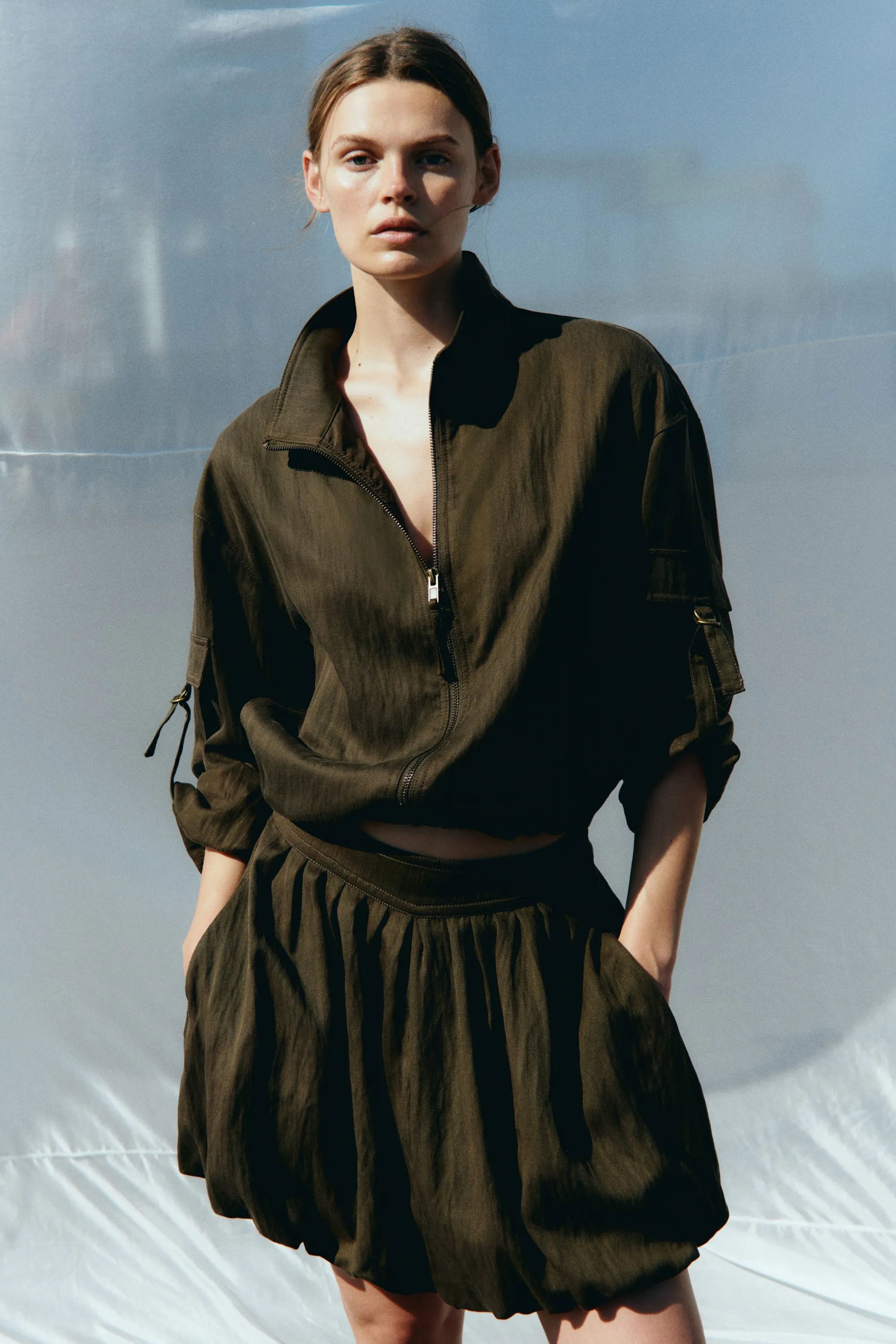 Veste oversize en twill - Vert kaki foncé