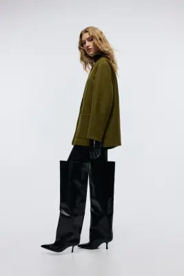 Manteau à écharpe - Vert olive — photo 4