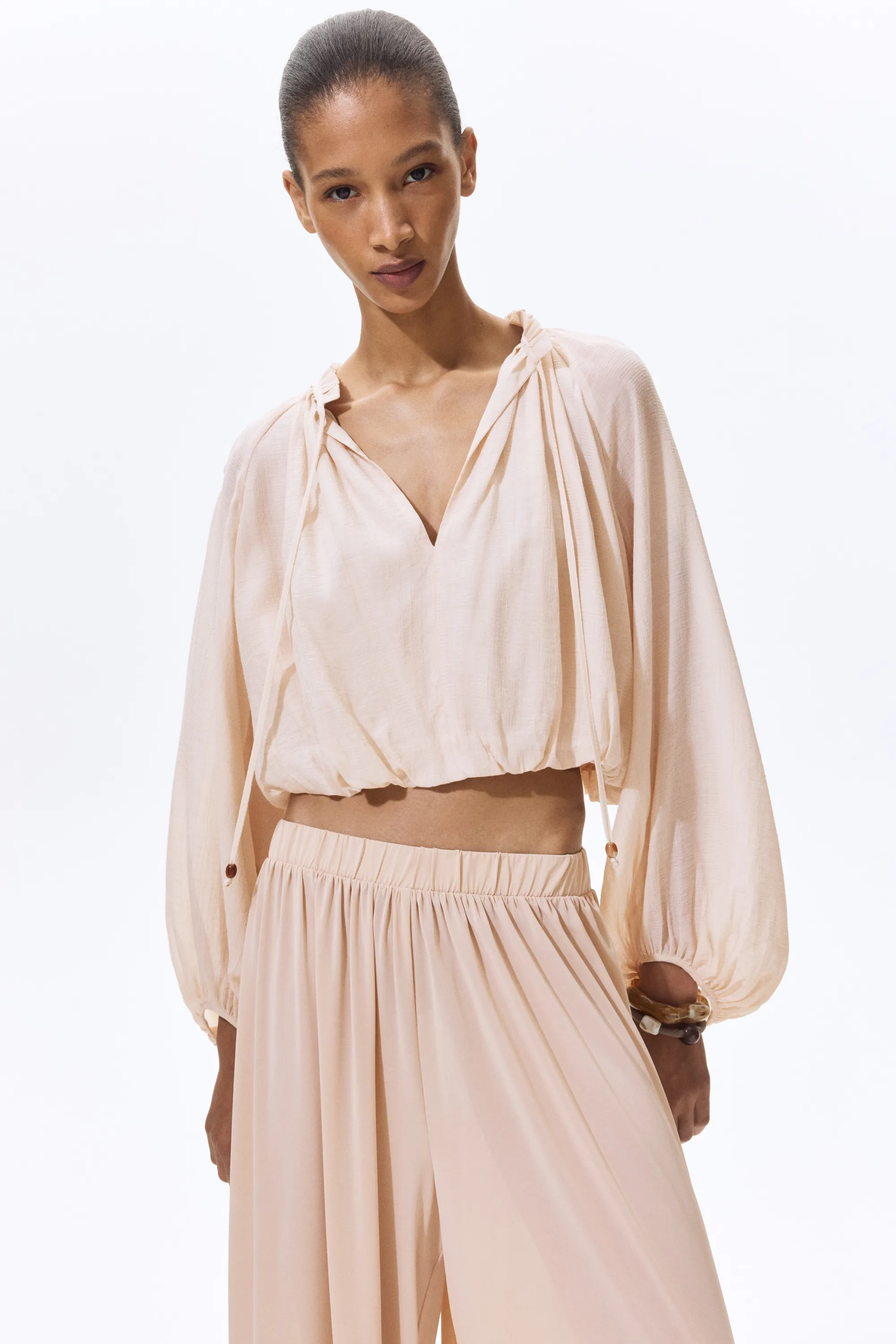 Pantalon ballon avec taille élastique - Beige clair