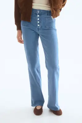 Flared Leg High Waist Jeans - Bleu denim — photo 4
