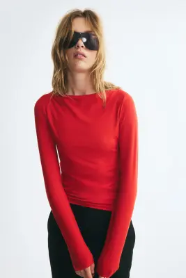 Top ajusté avec encolure bateau - Rouge vif — photo 1