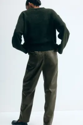 MAMA Pantalon en tissu enduit - Vert kaki foncé — photo 3