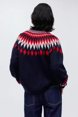 Pull en maille jacquard - Bleu marine/motif — photo 2
