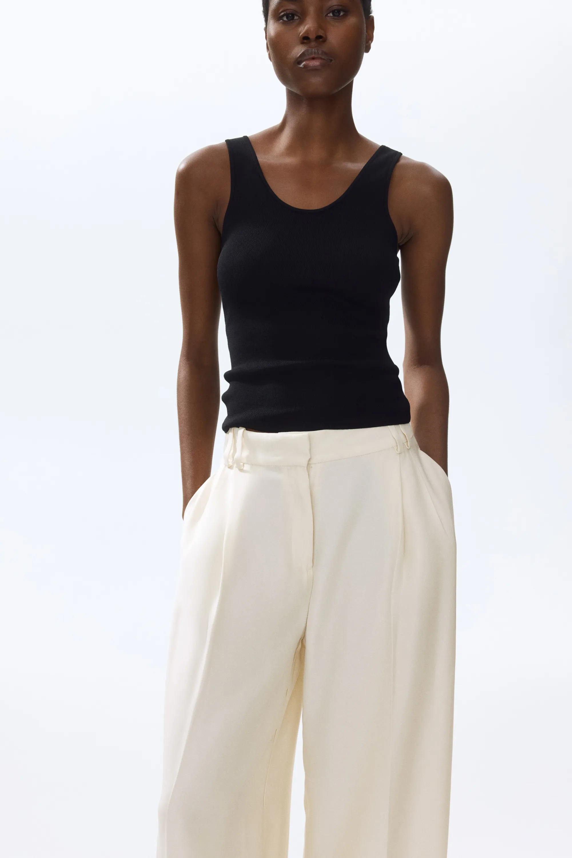 Pantalon chic à jambes larges - Crème