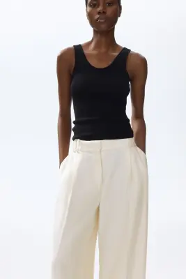 Pantalon chic à jambes larges - Crème — photo 1