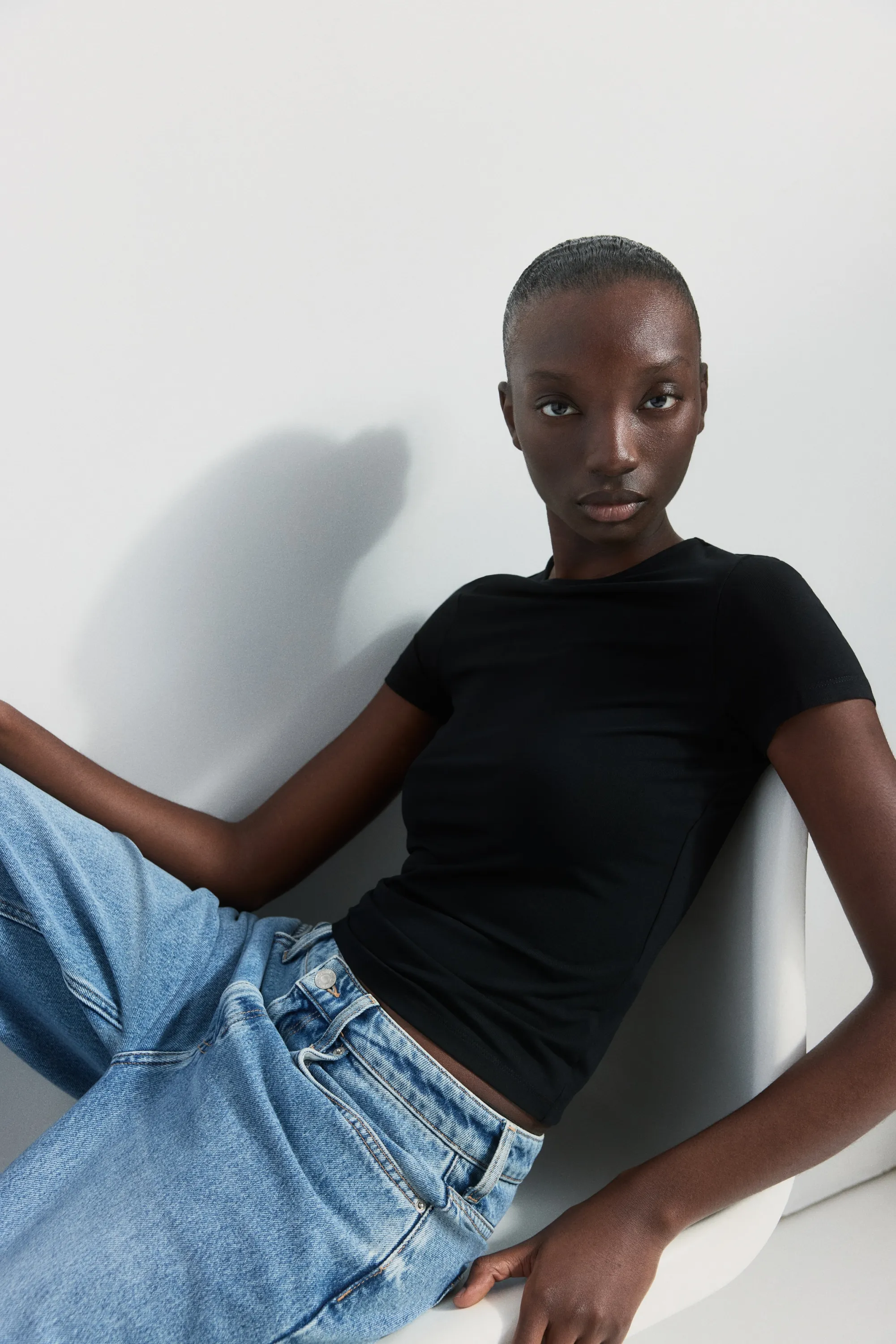 T-shirt ajusté en viscose - Noir