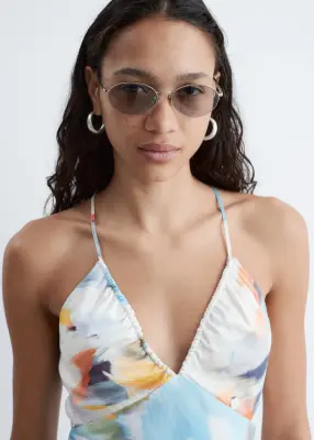 Robe combinaison midi en satin - Motif bleu — photo 4