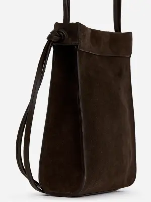 Sac bandoulière en cuir suédé - Marron foncé — photo 1