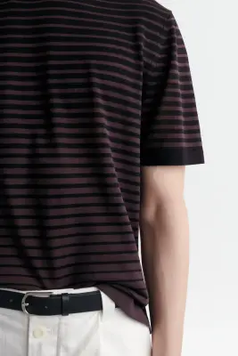 T-SHIRT RAYÉ EN MAILLE DE COTON - BRUN / NOIR / RAYÉ — photo 3