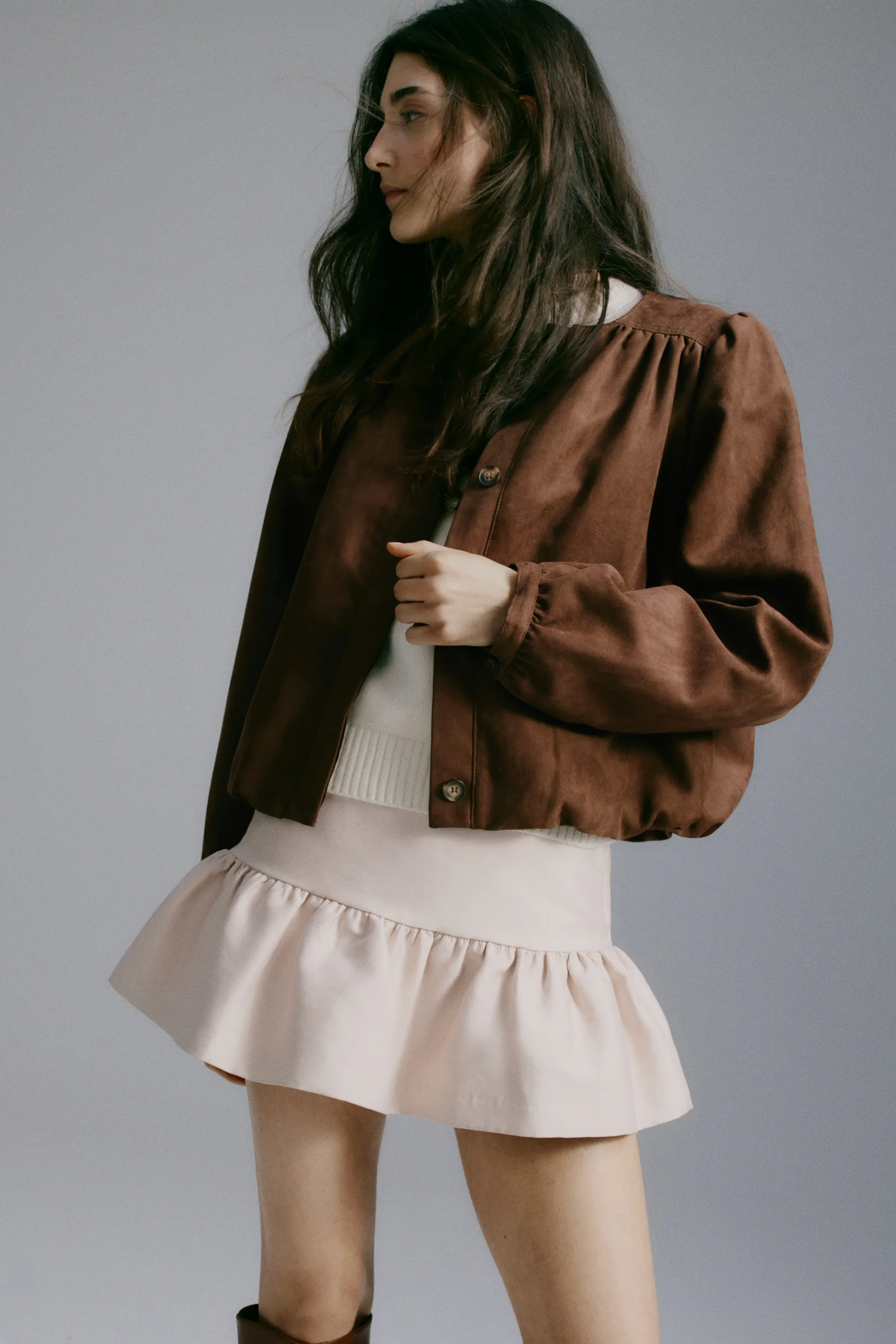 Veste oversize en twill - Marron