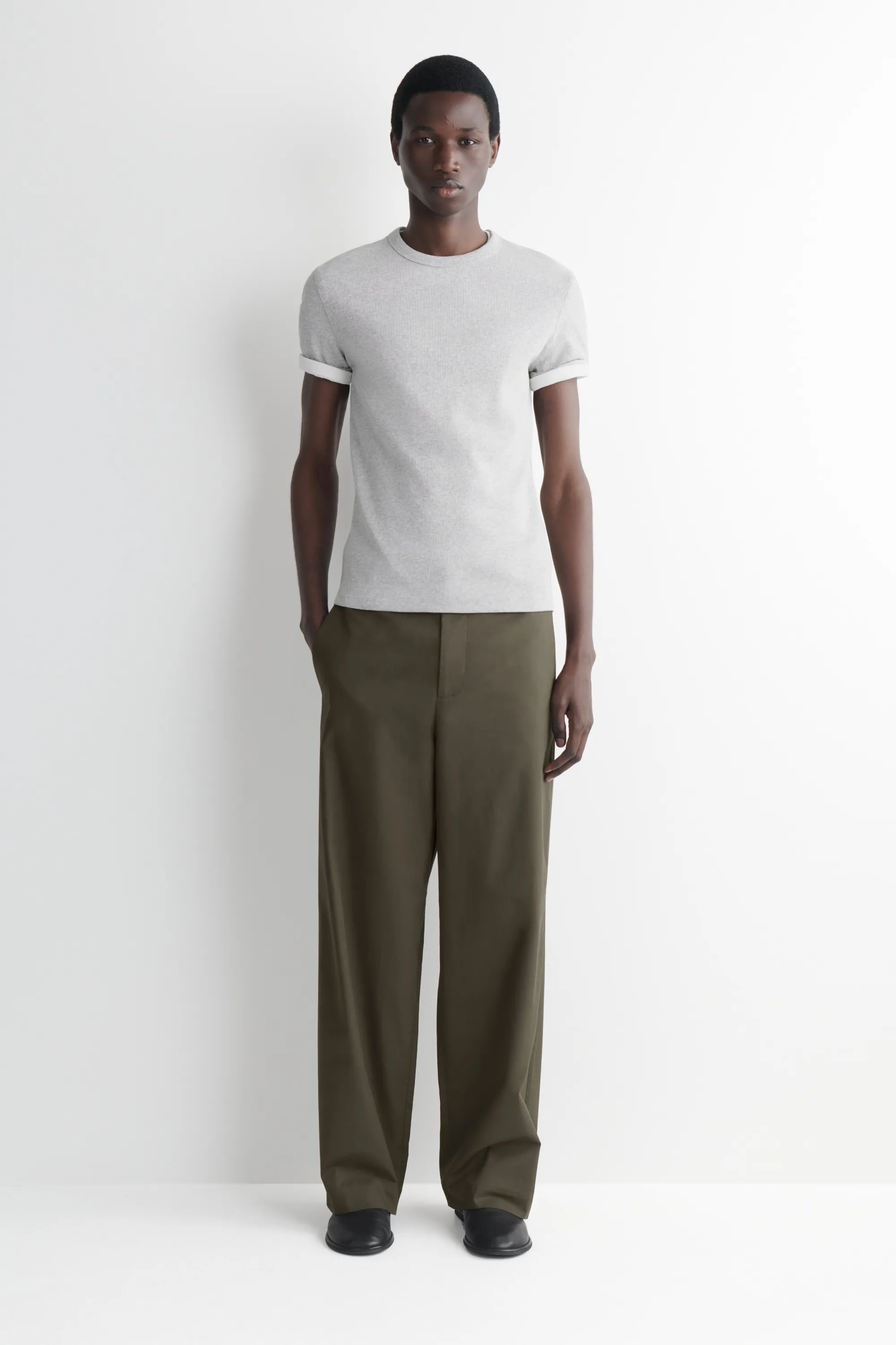 T-SHIRT SLIM EN COTON CÔTELÉ - GRIS CLAIR